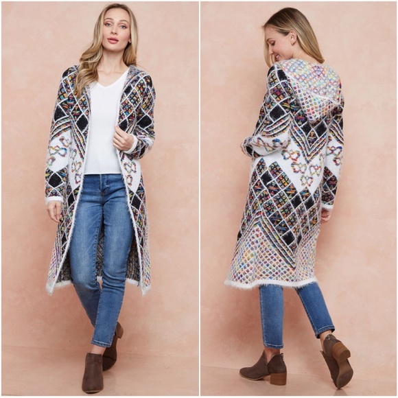 Cozy Rainbow Fuzzy Open Front Hoodie Cardigan - Picture 2 of 3